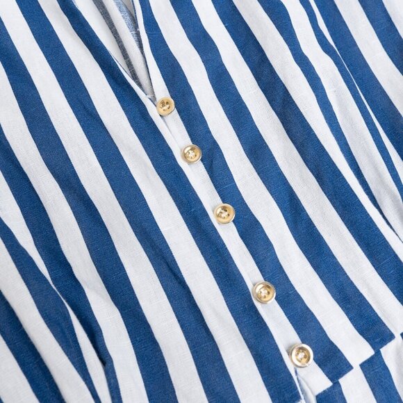 ✨ ZARA Striped Linen Blend Midi Shirt Dress White Blue Button Front - Picture 8 of 13